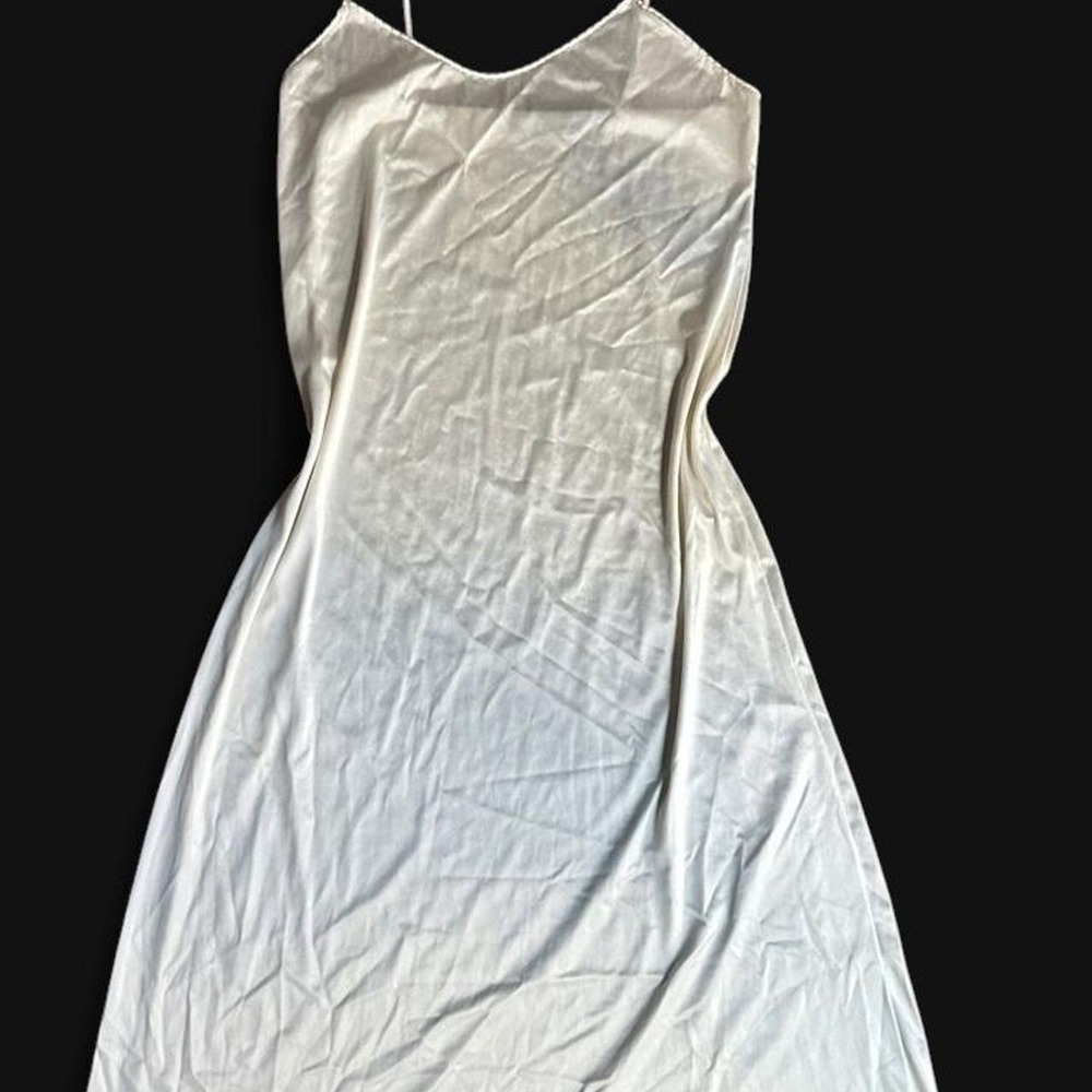 White silk slip dress with spaghetti straps